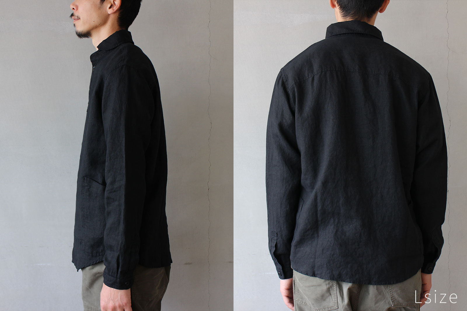 LOLO 定番プルオーバーリネンシャツ ブラック M/L/XL | zuiun