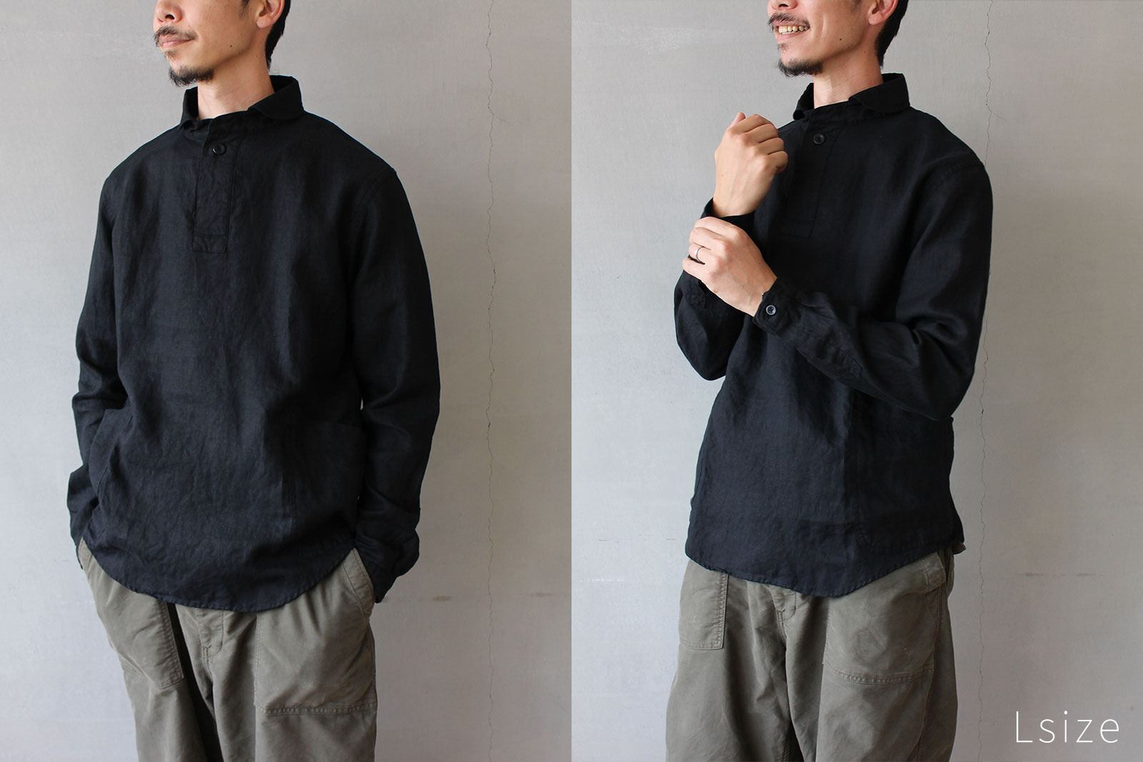 LOLO 定番プルオーバーリネンシャツ ブラック M/L/XL | zuiun