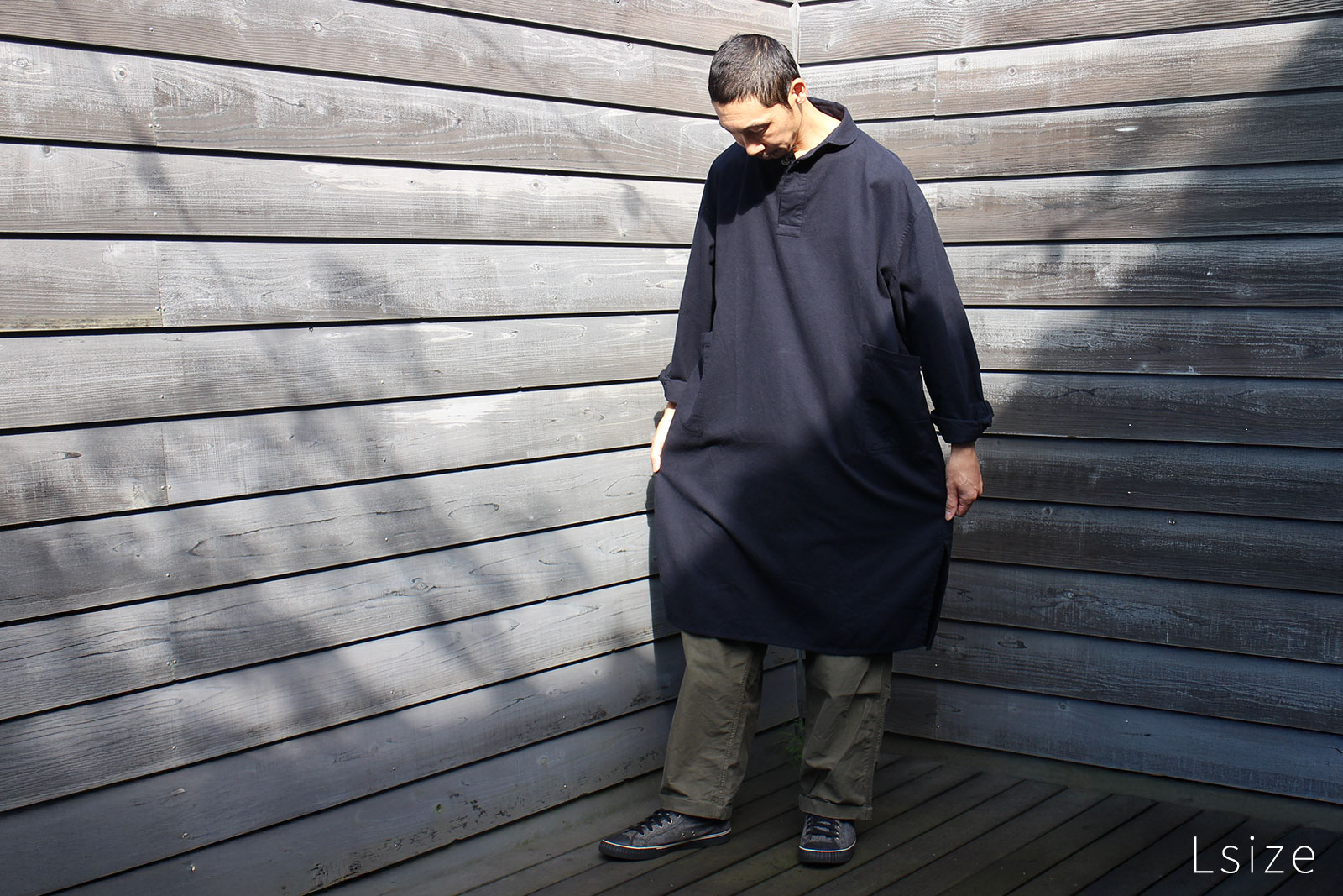 LOLO LIKE 定番プルオーバー型ビッグシャツワンピース M/L ネイビー