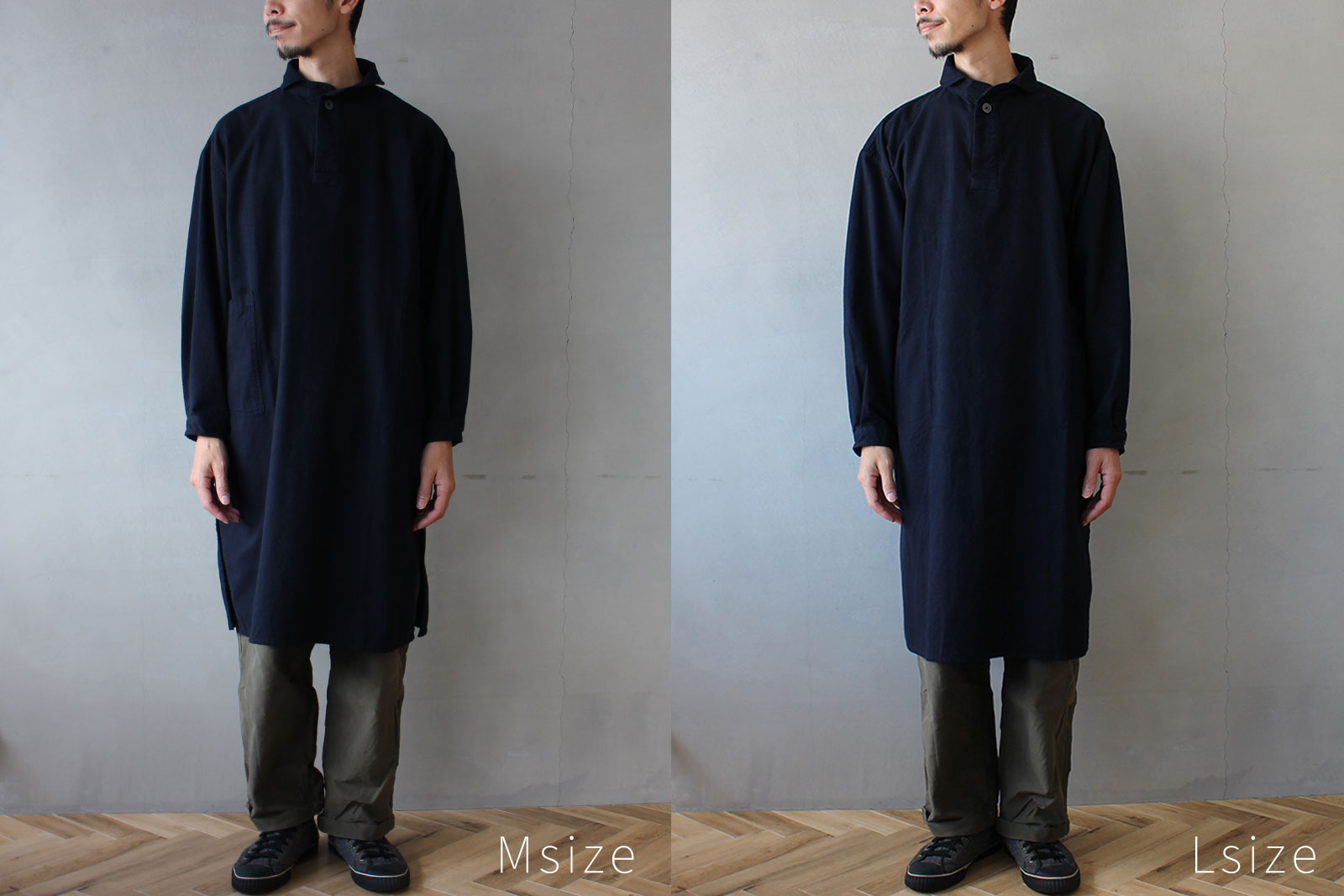 LOLO LIKE 定番プルオーバー型ビッグシャツワンピース M/L ネイビー