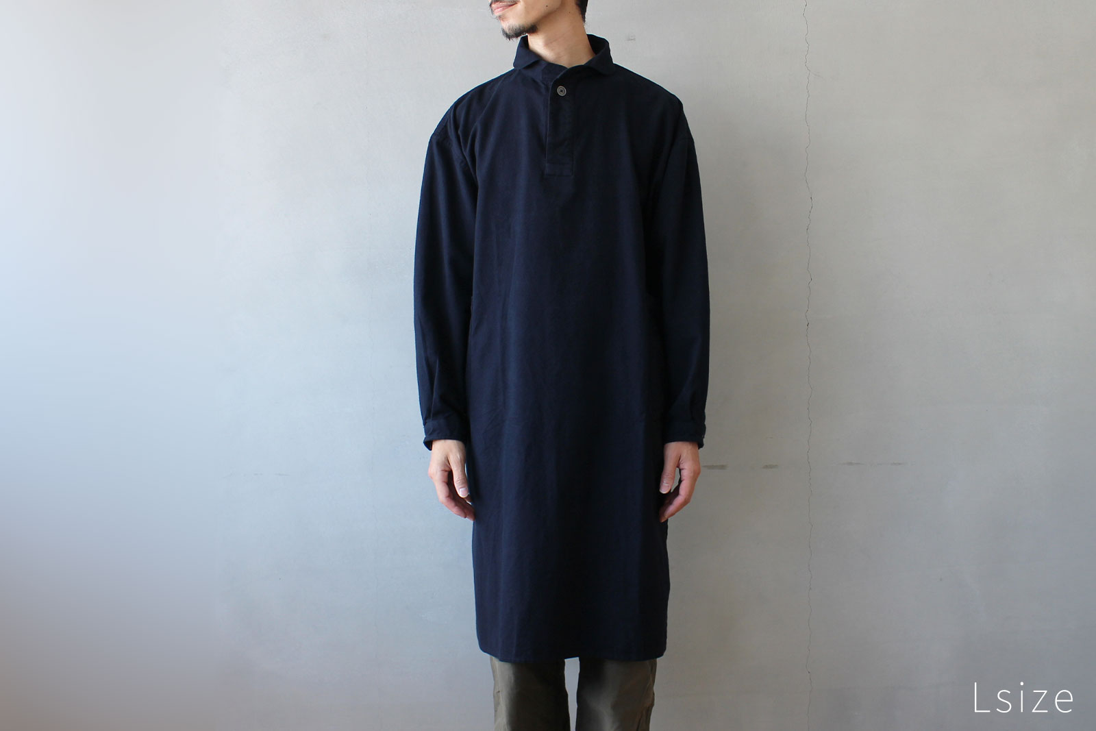 LOLO LIKE 定番プルオーバー型ビッグシャツワンピース M/L ネイビー