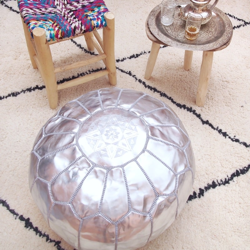 モロッコ　レザープフ レザープフ≪シルバー≫ | Moroccan Pouf－モロッコプフ,Leather